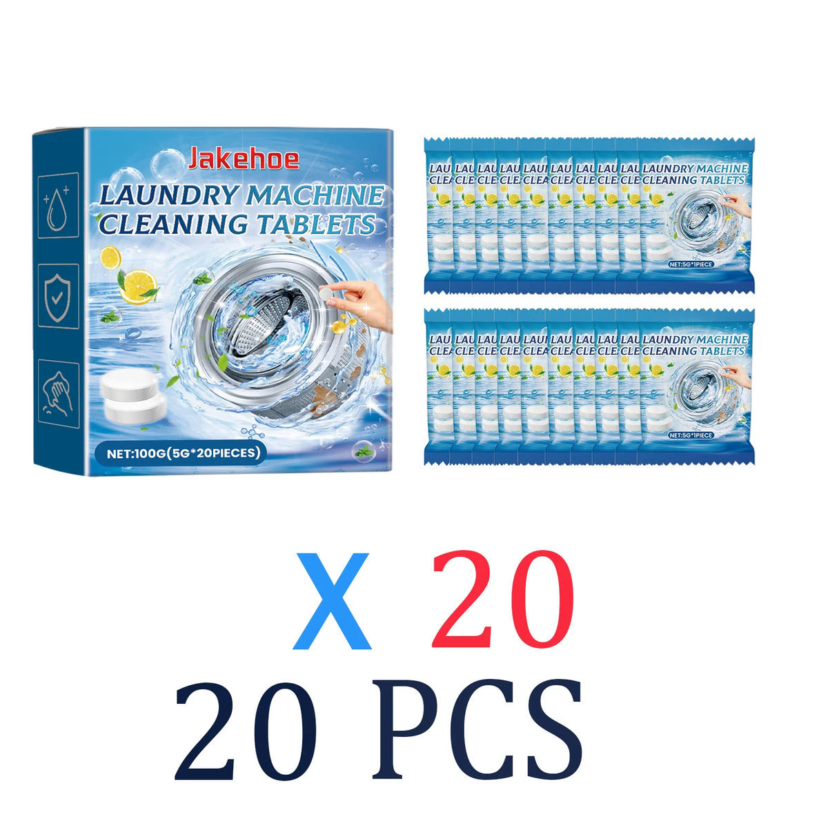 20/40/60/80 Pcs Washing Machine Cleaner Tablets Deep Cleaning Tub Drum Washer Cleaner Odor Eliminator Effervescent Descaler 100g