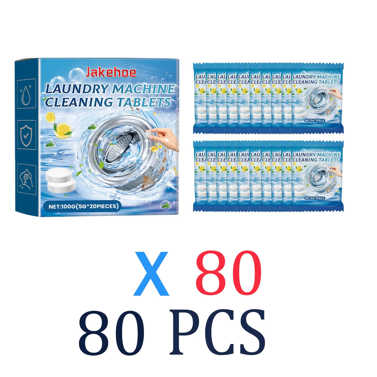 20/40/60/80 Pcs Washing Machine Cleaner Tablets Deep Cleaning Tub Drum Washer Cleaner Odor Eliminator Effervescent Descaler 100g