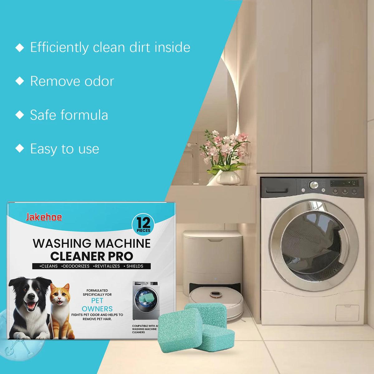 12PCS Washing Machine Cleaning Tablets Remove Pet Hair and Bad Odors Deep Clean Inner  Multipurpose Household Laundry Care Tools