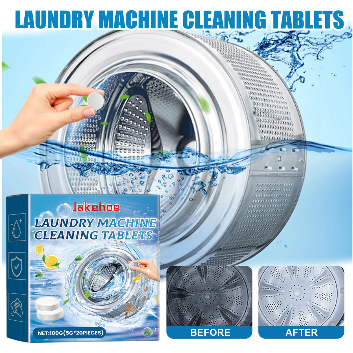 20/40/60/80 Pcs Washing Machine Cleaner Tablets Deep Cleaning Tub Drum Washer Cleaner Odor Eliminator Effervescent Descaler 100g